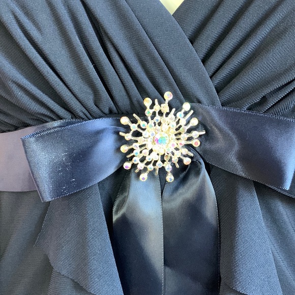 Betsey Adam Ruffle Blue Jersey Dress Coctail Party Sz 12 Medium. - Picture 7 of 10